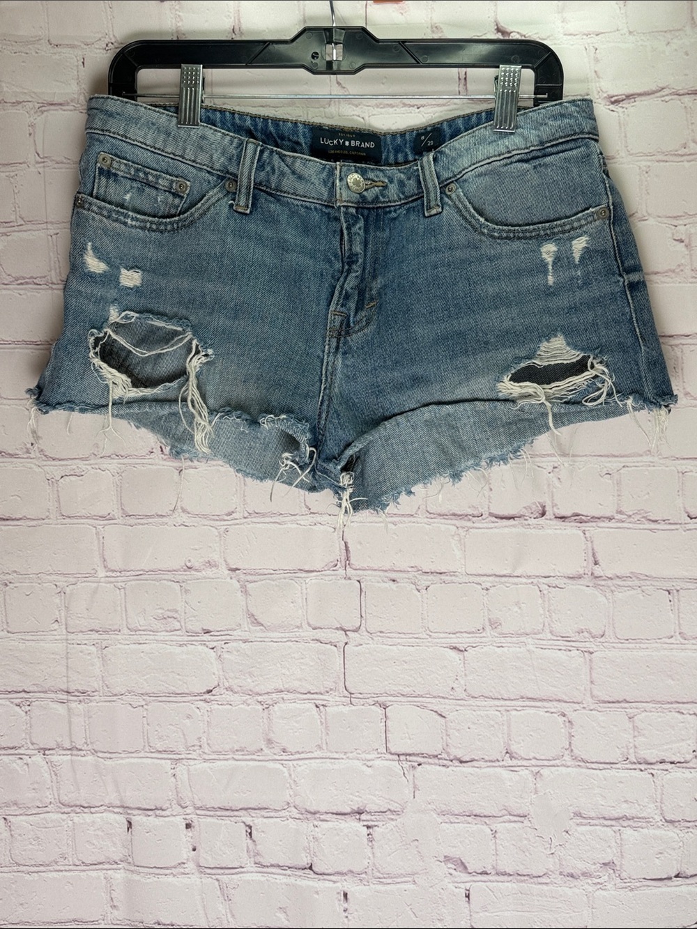 Lucky Brand Frayed Distressed Blue Denim Cutoff Shorts Woman’s Size 8